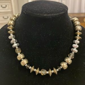 Vintage Premier Designs Beaded Silver Gold Tone Beaded Choker Collar Necklace